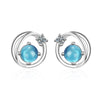 925 Stamp Silver Color Planet Charm Earrings Bule Studs Earring Women Girl Ladies Jewelry Christmas Gift