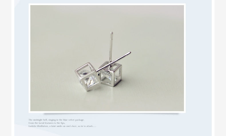925 Stamp Silver Color Zircon Charm Earrings Delicacy Cube Studs Earring Women Girl Jewelry Wedding Gift Christmas