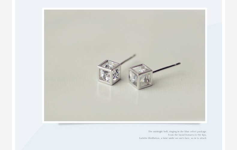 925 Stamp Silver Color Zircon Charm Earrings Delicacy Cube Studs Earring Women Girl Jewelry Wedding Gift Christmas