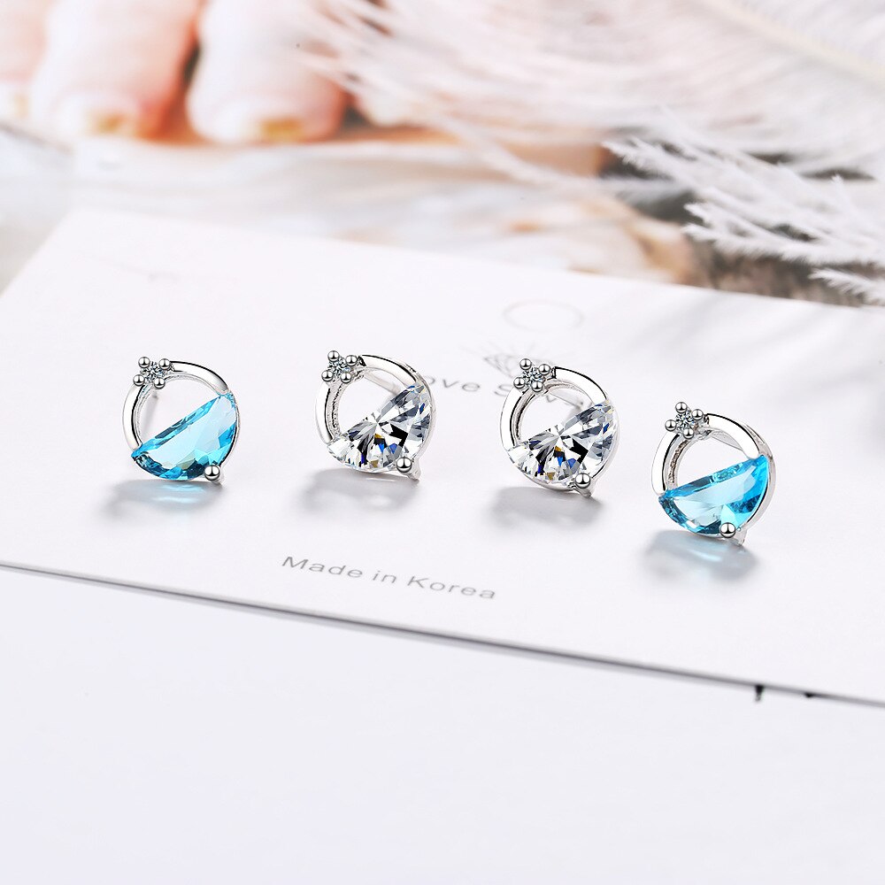 925 Stamp Silver Color Zircon Charm Earrings Style Studs Earring Women Girl Ladies Jewelry Wedding Gift