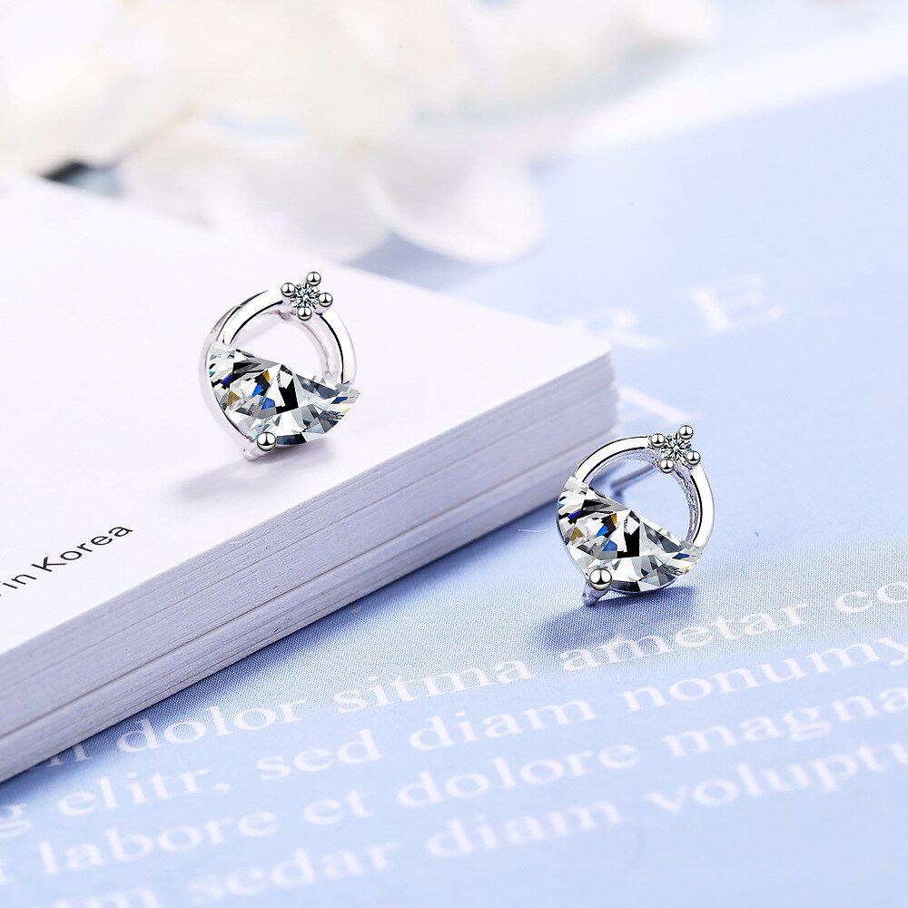925 Stamp Silver Color Zircon Charm Earrings Style Studs Earring Women Girl Ladies Jewelry Wedding Gift