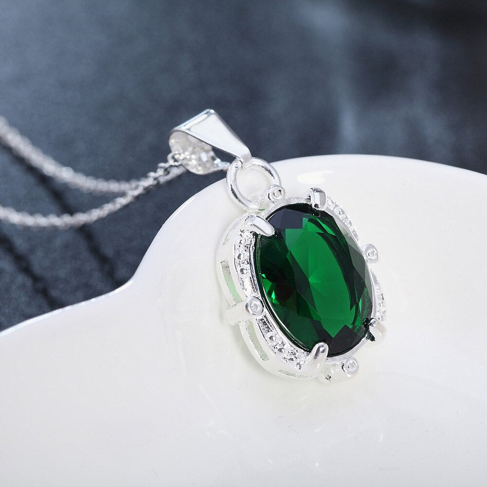 925 Stamped Silver noble Green crystal Pendant diamond Necklace for woman party Jewelry Christmas Gifts