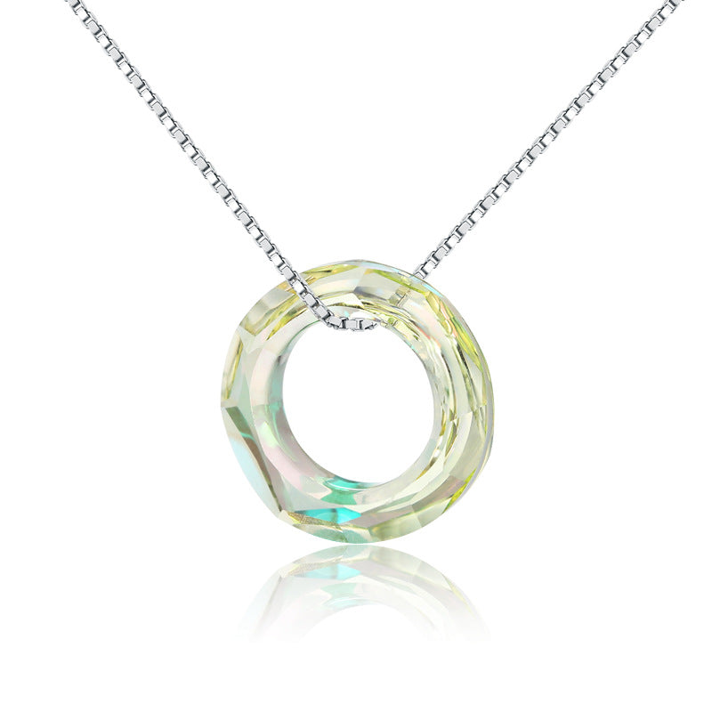 High Quality 925 Sterling Silver Blue/Champagne Austrian Crystal Color Pendant Necklace For Women Circle Shape Valentine Gift