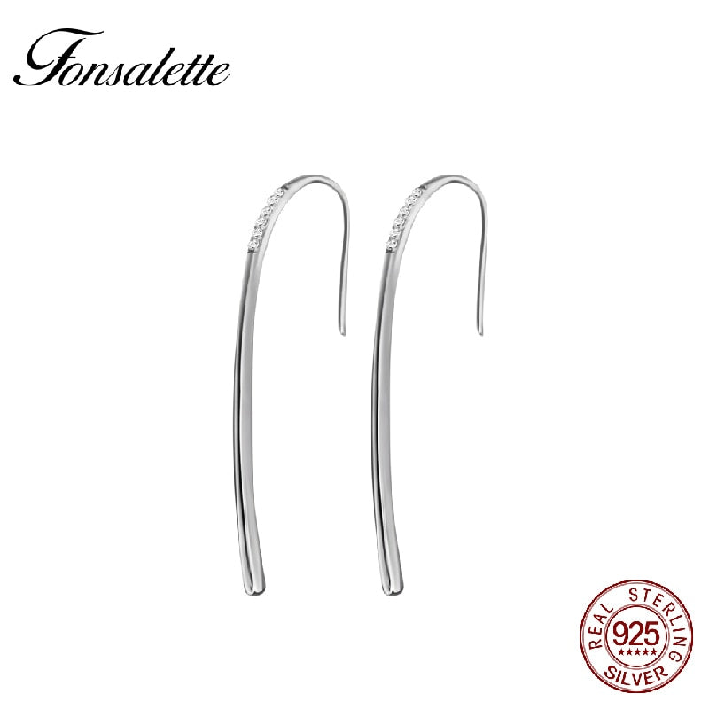 High Quality 925 Sterling Silver Cubic Zircon Line Bar Hook Drop Earrings Clasp Woman Jewelry Thread Dangle Earrings ZK40