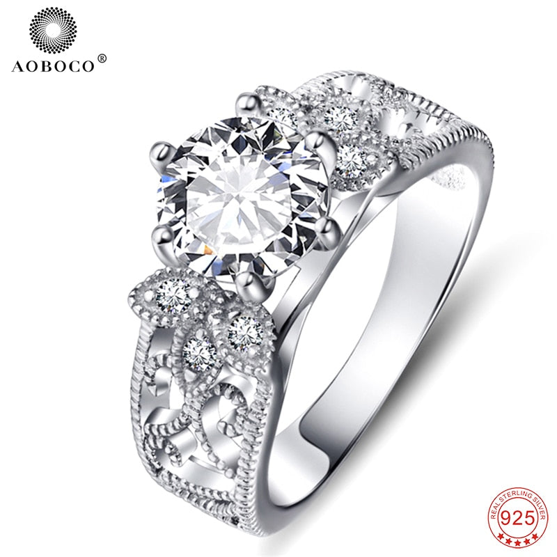 High Quality 925 Sterling Silver Rings Classic Trendy Cubic Zirconia Sweet Ring Fashion Jewelry & Accessories For Women GNJ0757
