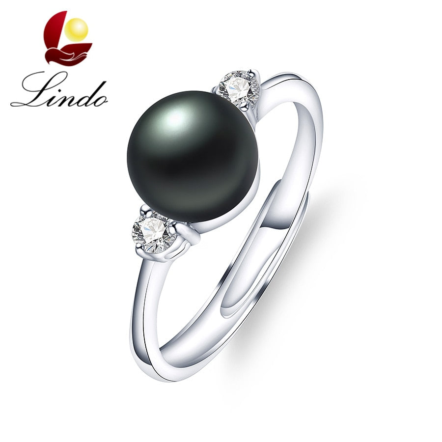 High Quality Black Real Natural Freshwater Pearl Wedding Ring Fashion 925 Sterling Silver Women Engagement Ring Elegant Jewelry