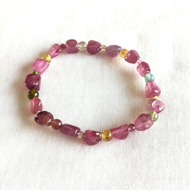 High Quality Brazil Natural Clear Colorful Purple Pink Red Yellow Tourmaline Multi-color Bracelet Nugget Round beads 5x7mm 05162