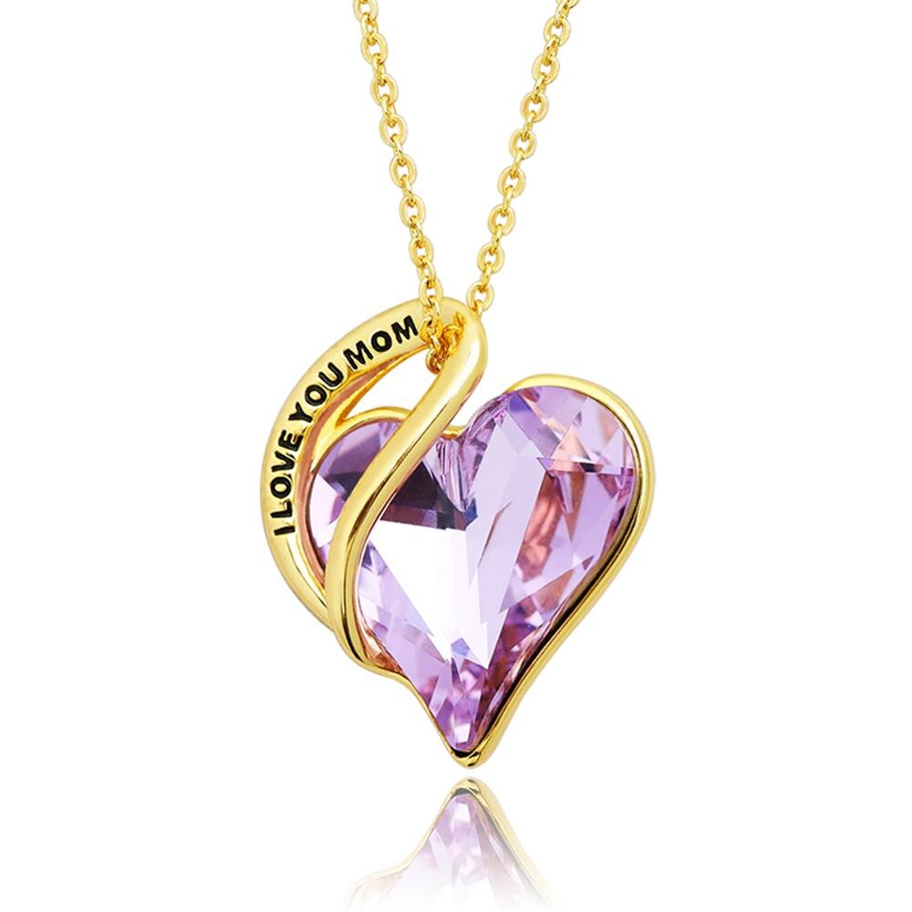 Crystal Necklace With Love Heart Pendant Gold Plated Engraving Necklace For Women