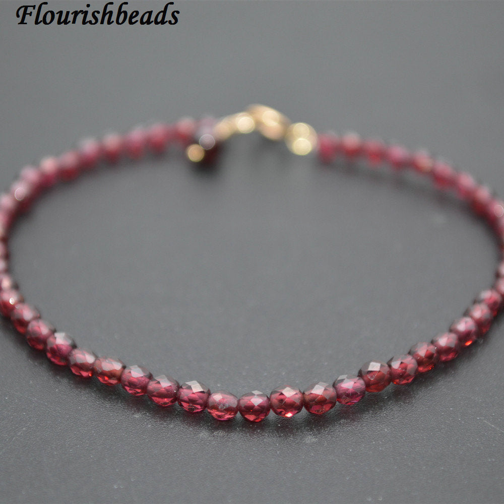 High Quality Faceted Natural Granet 4mm Stone Round Beads Bracelet Fine Woman Jewelry