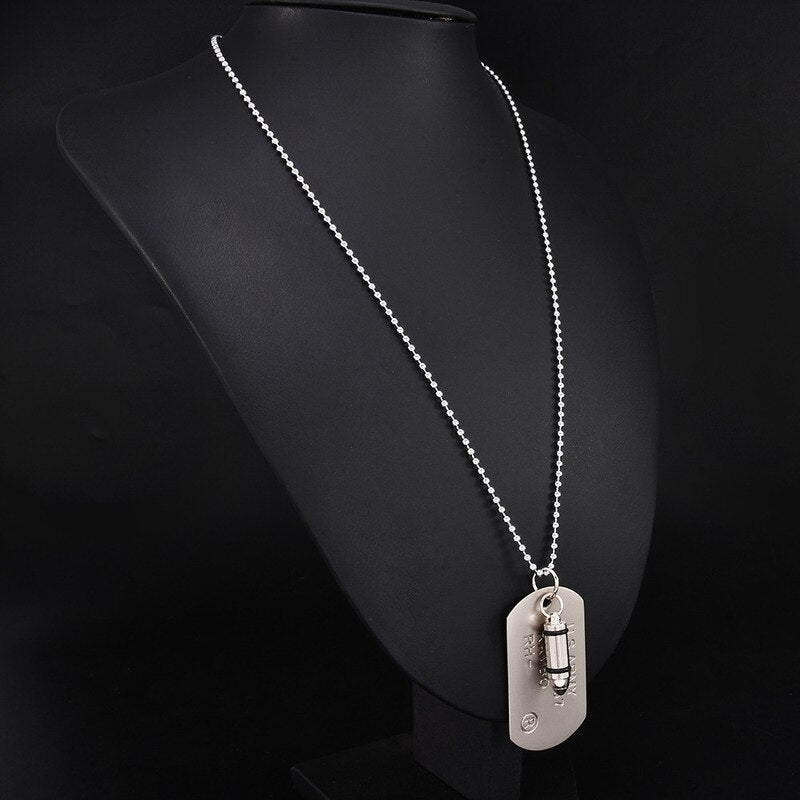 Men Military Army Bullet Charm Dog Tags SINGLE EMBOSSED Chain Pendant Necklace Jewelry Gift
