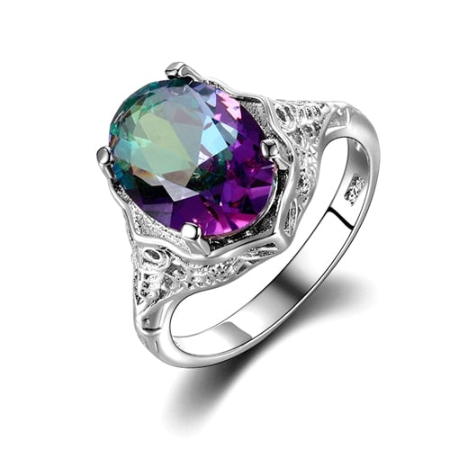 High Quality Genuine Rainbow Fire Mystic Topaz Ring Solid 925 Sterling Silver Jewelry Best Gift For Women Fine Jewelry Wholesale