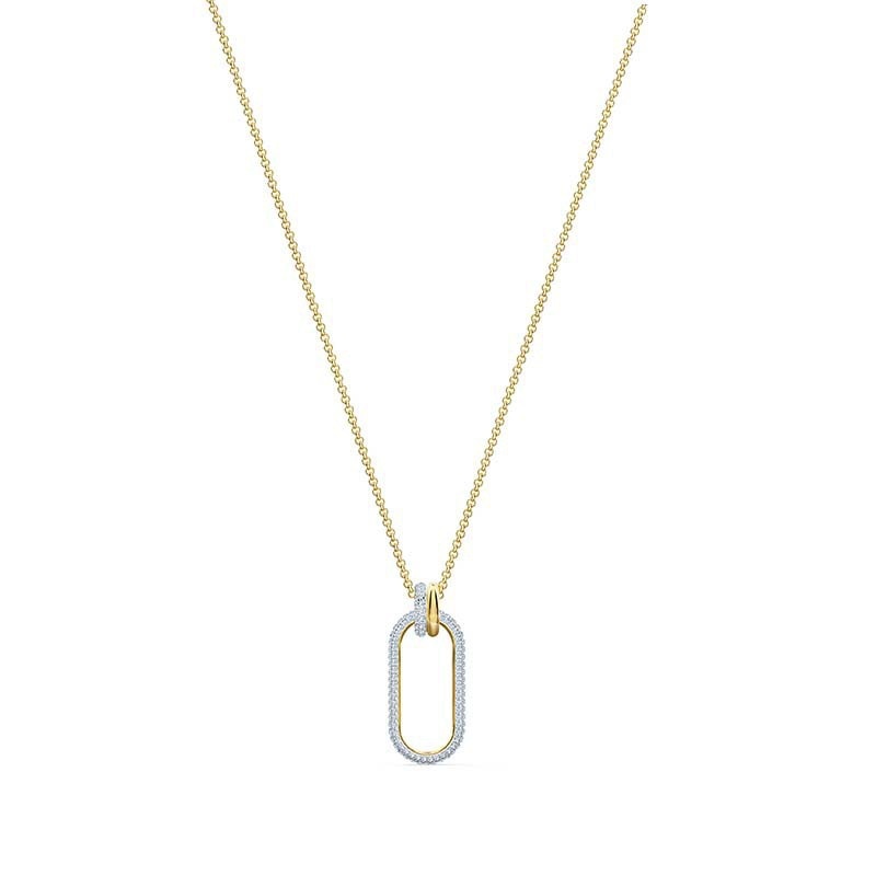 Gold Interlocking Crystal Necklace Woman Clavicle Sweater Chain