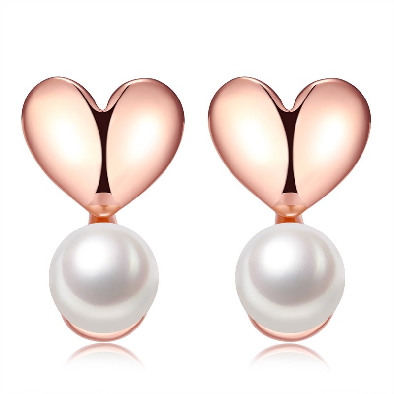 High Quality Heart Pearl Stud Earrings Rose Gold Color Cute Simple Party Earrings For Women Fashion Jewelry 2020 Hot