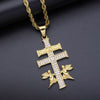 Hip Hop Rhinestones Paved Iced Out Stainless Steel Caravaca Angel Cross Pendants Necklaces for Men Rapper Jewelry