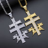 Hip Hop Rhinestones Paved Iced Out Stainless Steel Caravaca Angel Cross Pendants Necklaces for Men Rapper Jewelry