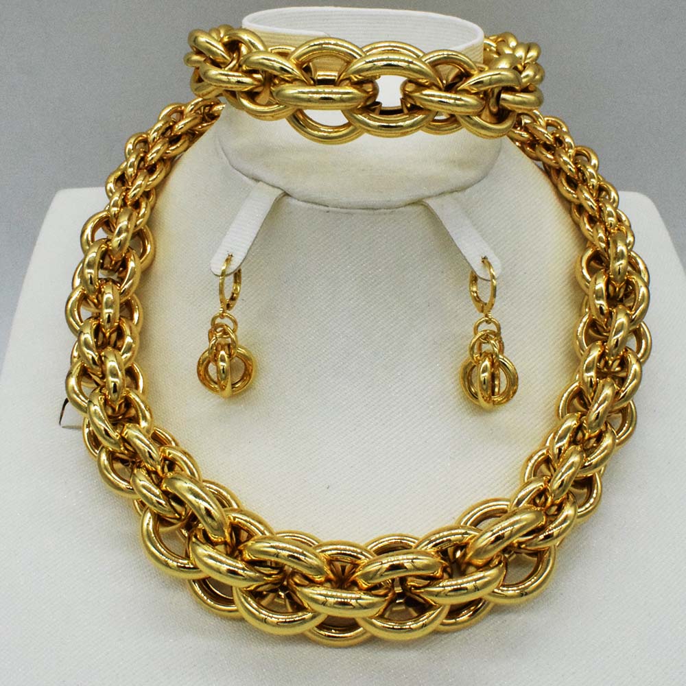 High Quality Italy 750 Gold Color Jewelry Set For Women african beads jewlery fashion necklcace set earring ethiopian jewelry