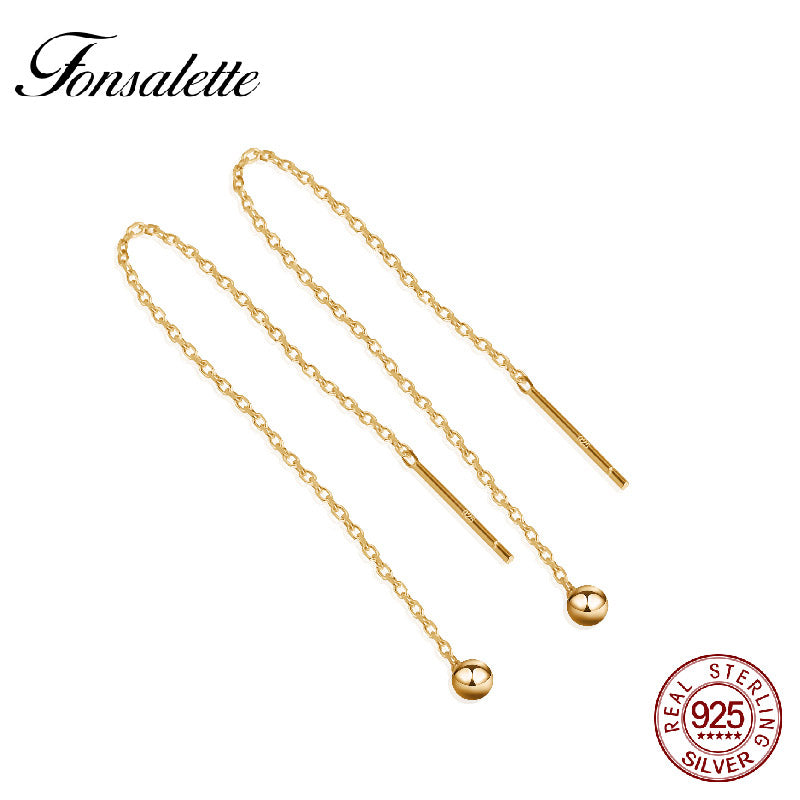 High Quality Jewelry 925 Sterling Silver Beads Threader Tassel Earrings Tiny Ball Drop Long Chain Dangle Earring3cm/6cm/9cmZK30