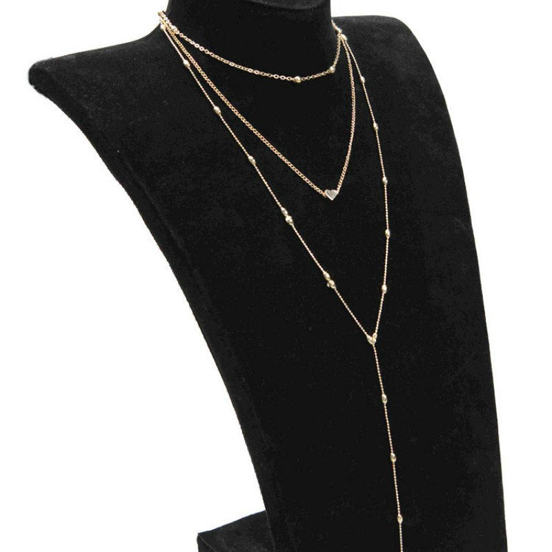 High Quality Jewelry Necklace Simple Gold Silver Plated Multi Layers Heart Neck Accessories Women Single layer Long Neck Chain