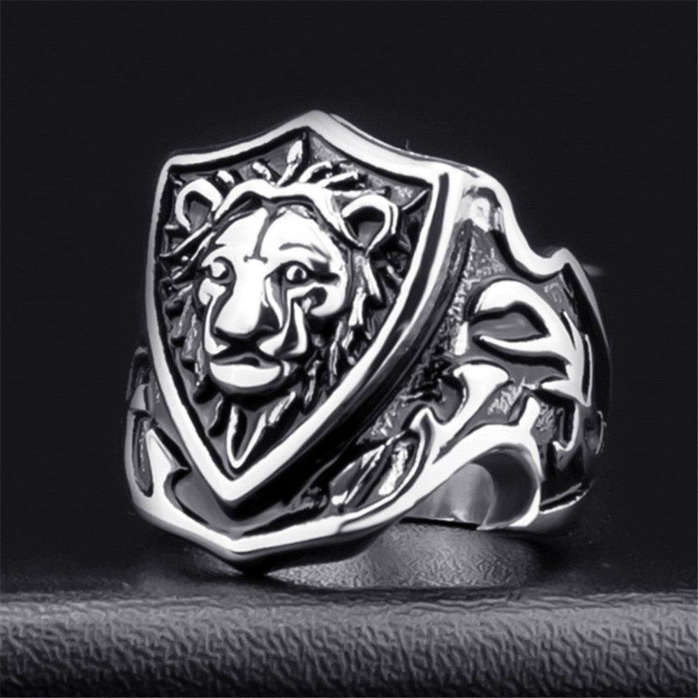 High Quality Men's Silver Lion Knight Medal Signet Rings Male Fashion Ring Anel Anillos Anelli Jewelry Bisuteria Sieraden Gift