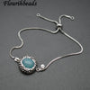 High Quality Natural Blue Amazonite Oval Gemstone Charm Slide Metal Chains Bracelet Fashion Party Jewelry