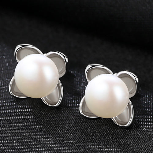 High Quality Natural Black Pearl Earrings For Women Cute Style Flowers Stud Earrings 925 Sterling Silver Fine Jewelry