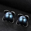 High Quality Natural Black Pearl Earrings For Women Cute Style Flowers Stud Earrings 925 Sterling Silver Fine Jewelry