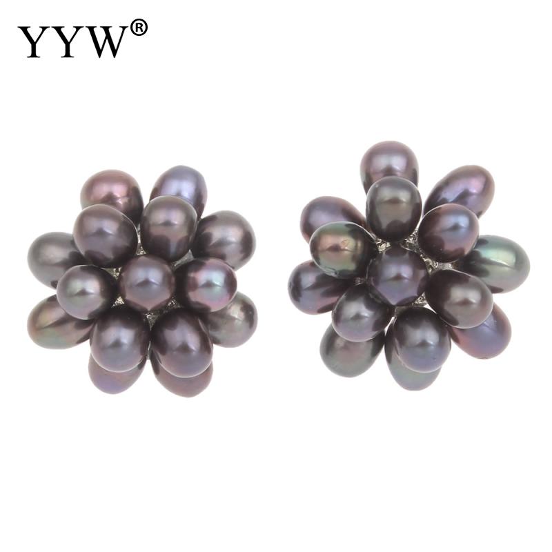 High Quality Natural Real Pearl Stud Earrings Flower White Pink Purple Black Grey Wedding Pearl Stud Earrings