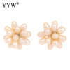High Quality Natural Real Pearl Stud Earrings Flower White Pink Purple Black Grey Wedding Pearl Stud Earrings