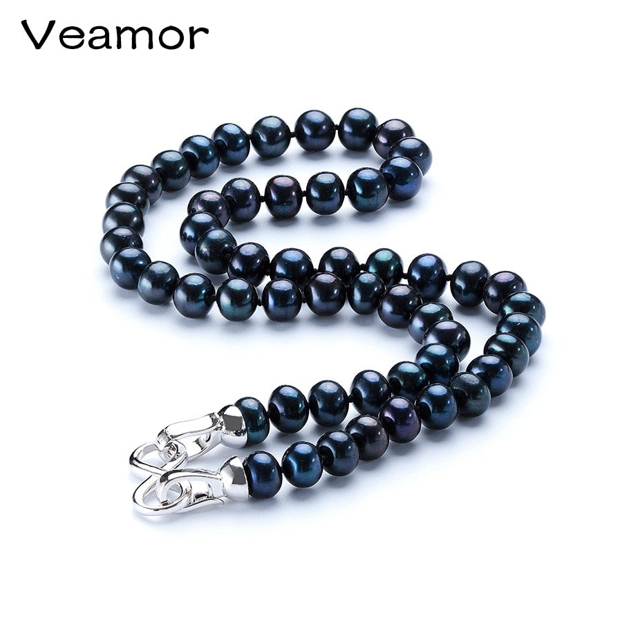High Quality Pearl Necklace Natural 8-9MM Black Pearl Necklace Natural Pearl Choker Necklace for Women Classic Pearl Jewelry