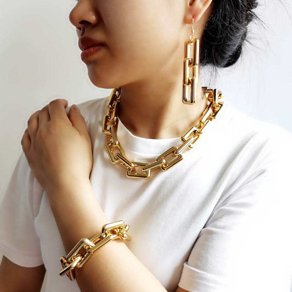 Punk Boho Lock CCB Chain Necklace Women 2021 Statement Hip Hop Twisted Thick Link Chain Collar Gothic Jewelry