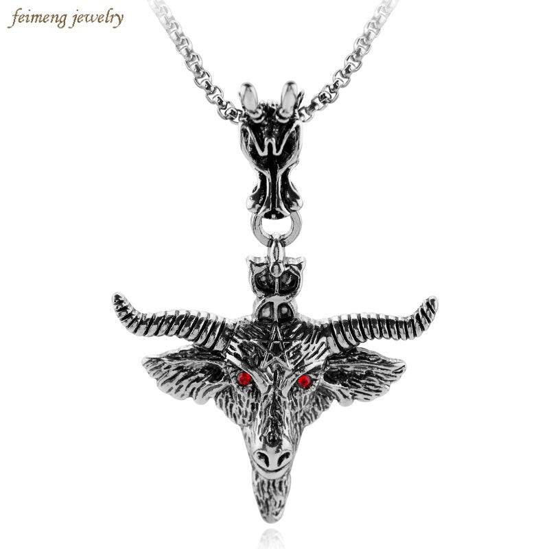 Punk Style Bull Skull Head Red Eye Necklaces Alloy Pendant Casting For Men Skull Necklace Cow Biker's Jewelry 2022