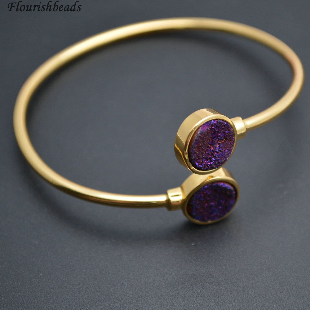 High Quality Purple Druzy Agate Stone Bangle Bracelets Fashion Party Jewelry