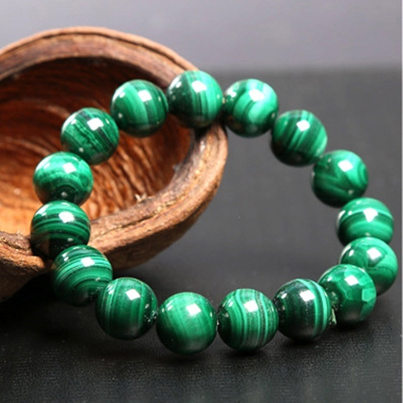 High Quality Round Green Elastic Bracelet  Malachite Beaded Bracelets Bangle Handmade Natural Crystal Jewelry