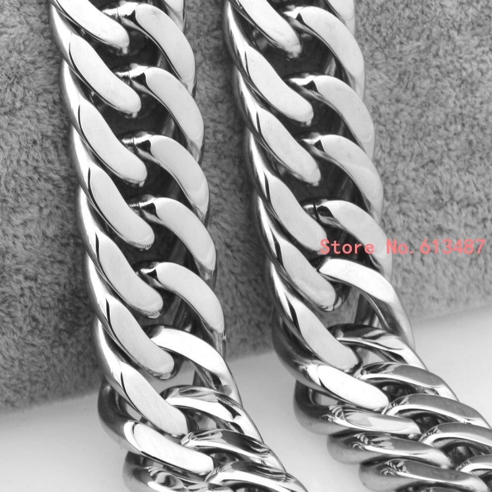 High Quality Silver Color Stainless Steel Men's Chain Necklace Heavy Huge Jewelry Curb Cuban Chain 7"-40" 18mm Gift