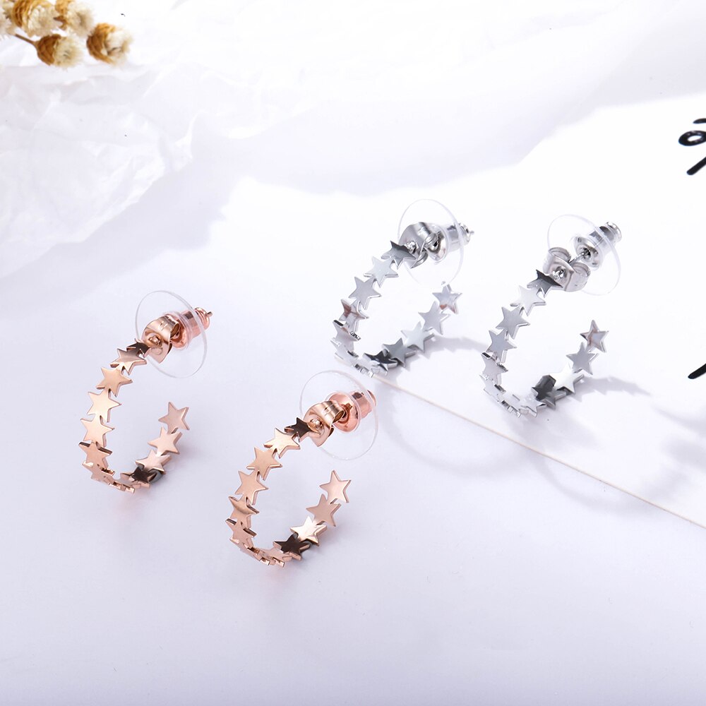 Stainless Steel Earring For Women  Rose Gold Sliver Stars Heart Stud Earring For Girl Jewelry Special offer