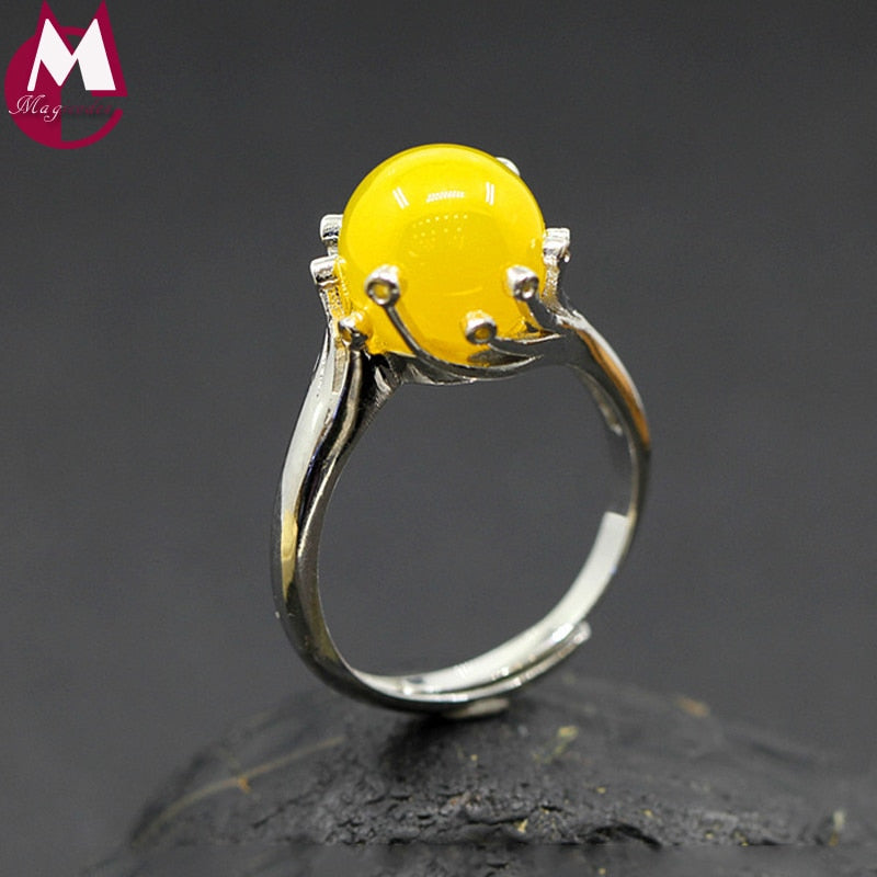 High Quality Yellow Agate Wedding Ring For Women 100% 925 Sterling Silver Ring Handmade Round Punk Rings Gemstone Jewelry SR24
