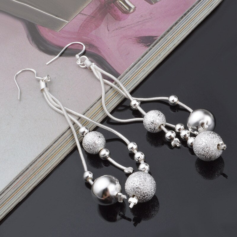 noble Jewelry 925 Sterling Silver tassel bead drop Earrings for Woman party wedding Holiday Gifts