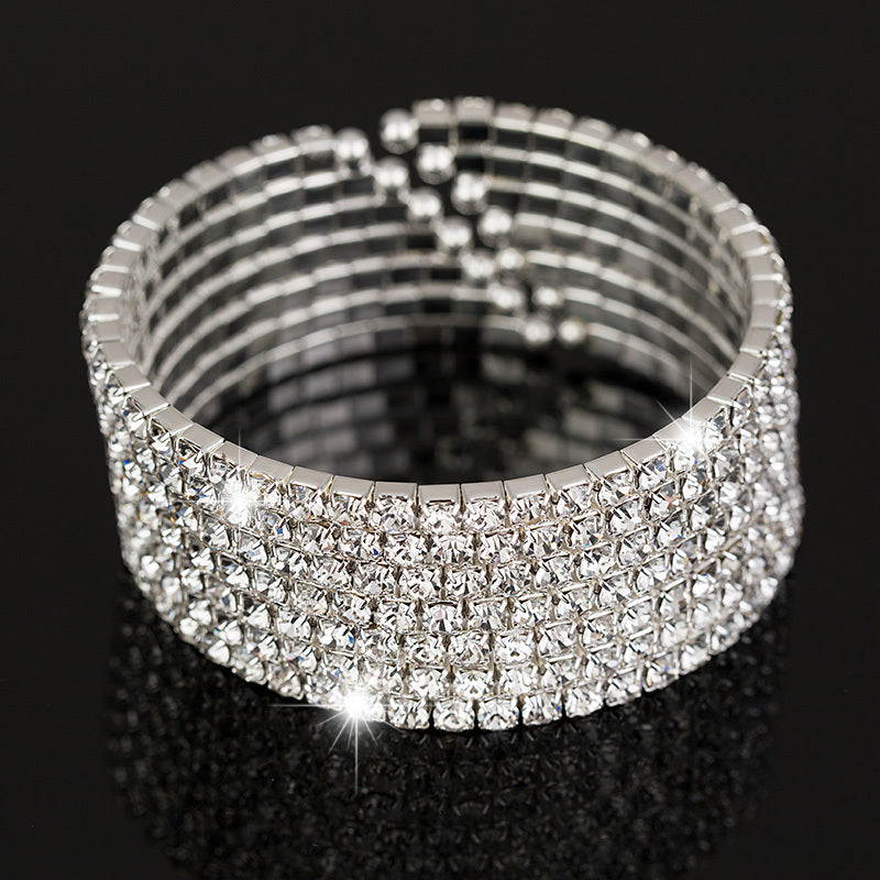 High Quality rhinestone bracelet bridal sliver plated charm bracelets & bangles crystal 7 row bracelets bangles for women B019
