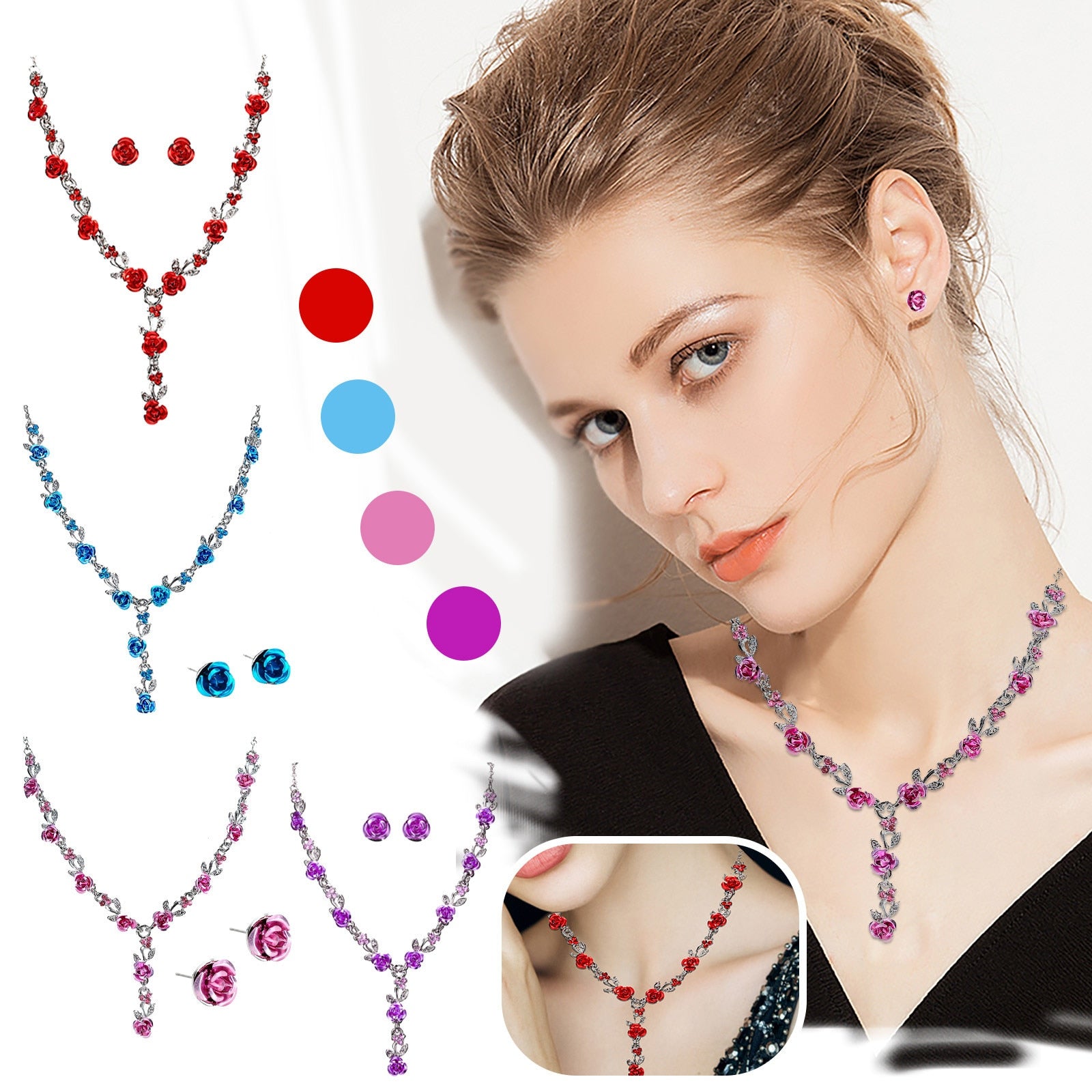 High-end Atmosphere Rose Flower Alloy Necklace Suit Dress Accessories Multilayer Women Girls Jewelry Wedding Necklace Pendant
