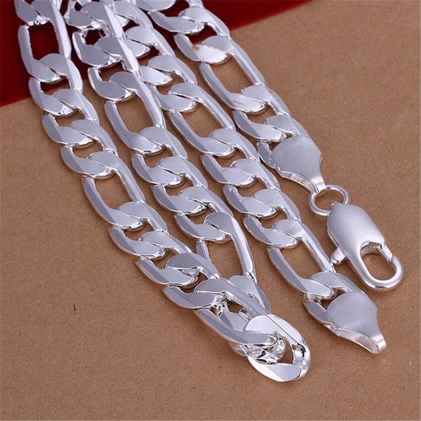 12MM chain 925 Stamped Silver color big necklace for men woman 18-30 inch Charms party designer jewelry