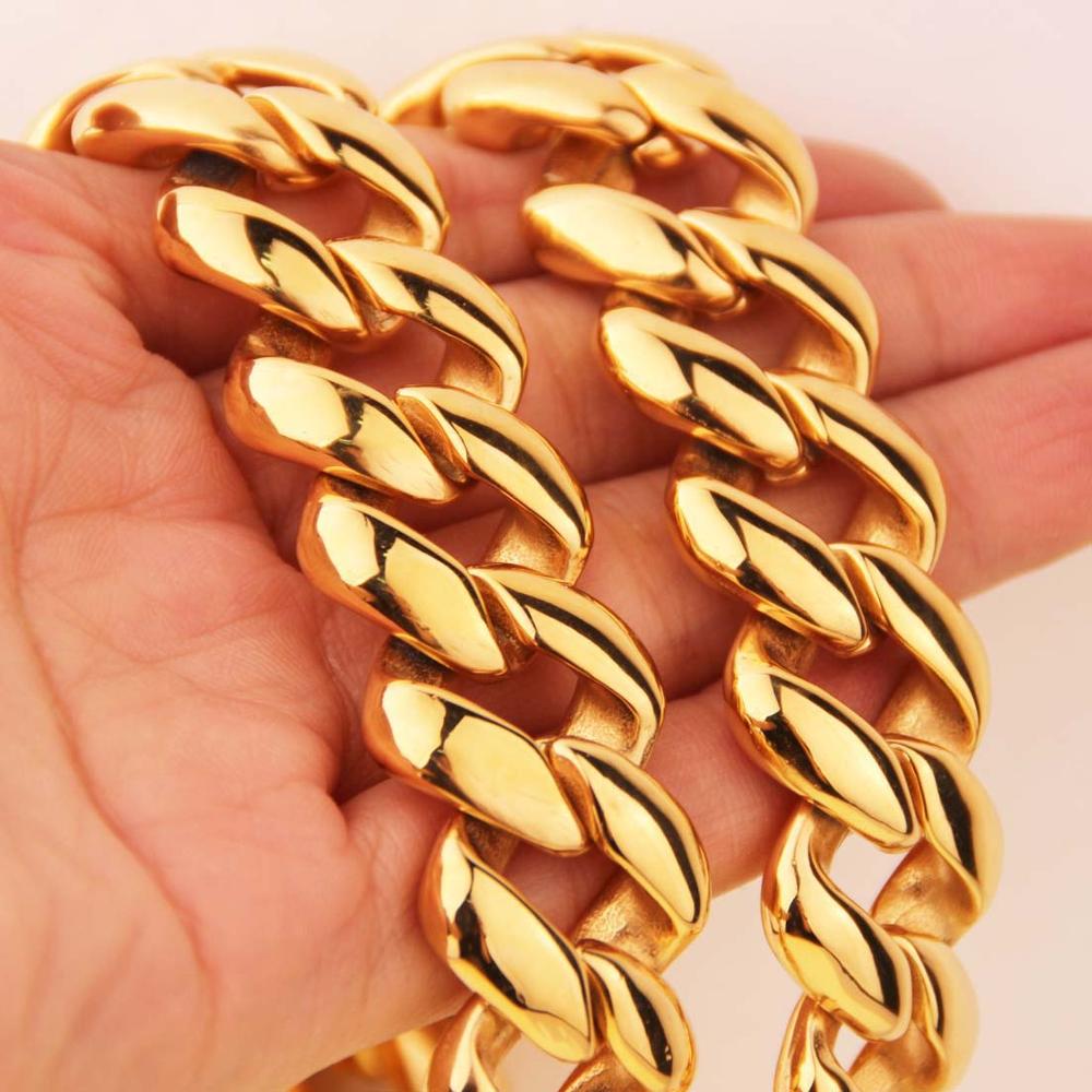 High quality 21MM 60 CM Super Heavy Thick Mens Flat Curb Cuban Chain Necklaces Tone Stainless Steel hop Gold silver Necklace