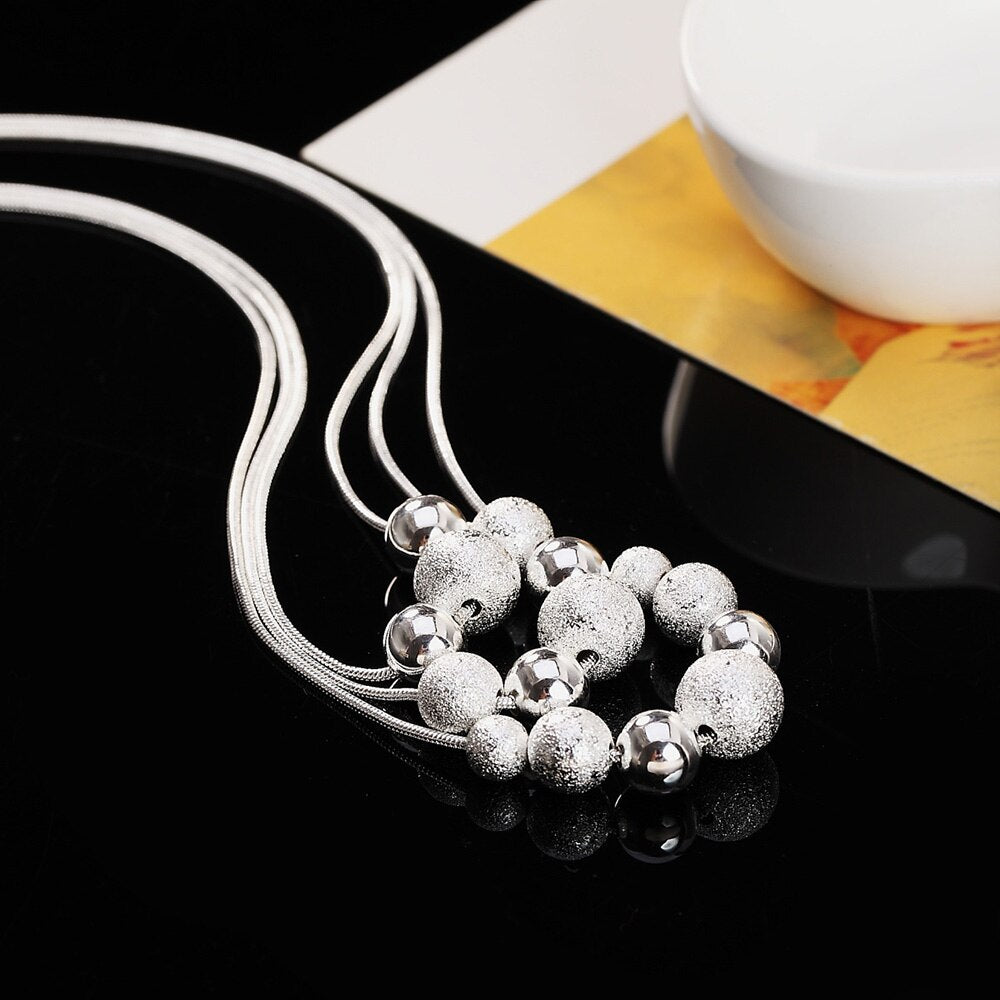 925 Stamped Silver Frosted round beads Snake chain Necklace for woman classic party Jewelry Christmas gift