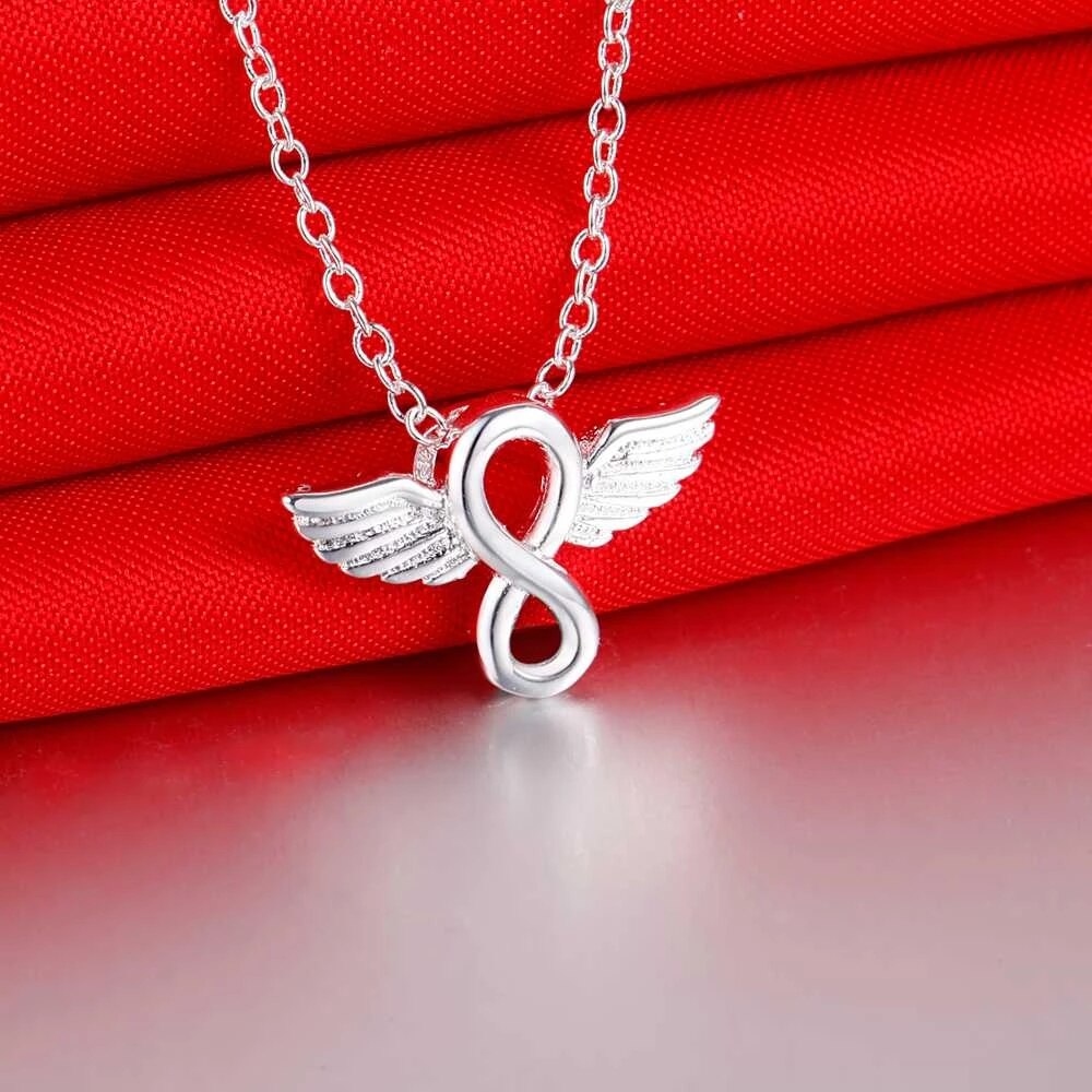 925 Stamped Silver Pretty angel wings Pendant Necklace For Women  party Wedding Jewelry Holiday gift