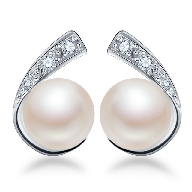 High quality 925 Sterling Silver Jewelry For WomenAAAA Natural Real Pearl Earrings Stud Earings Wholesale 8-9mm gift