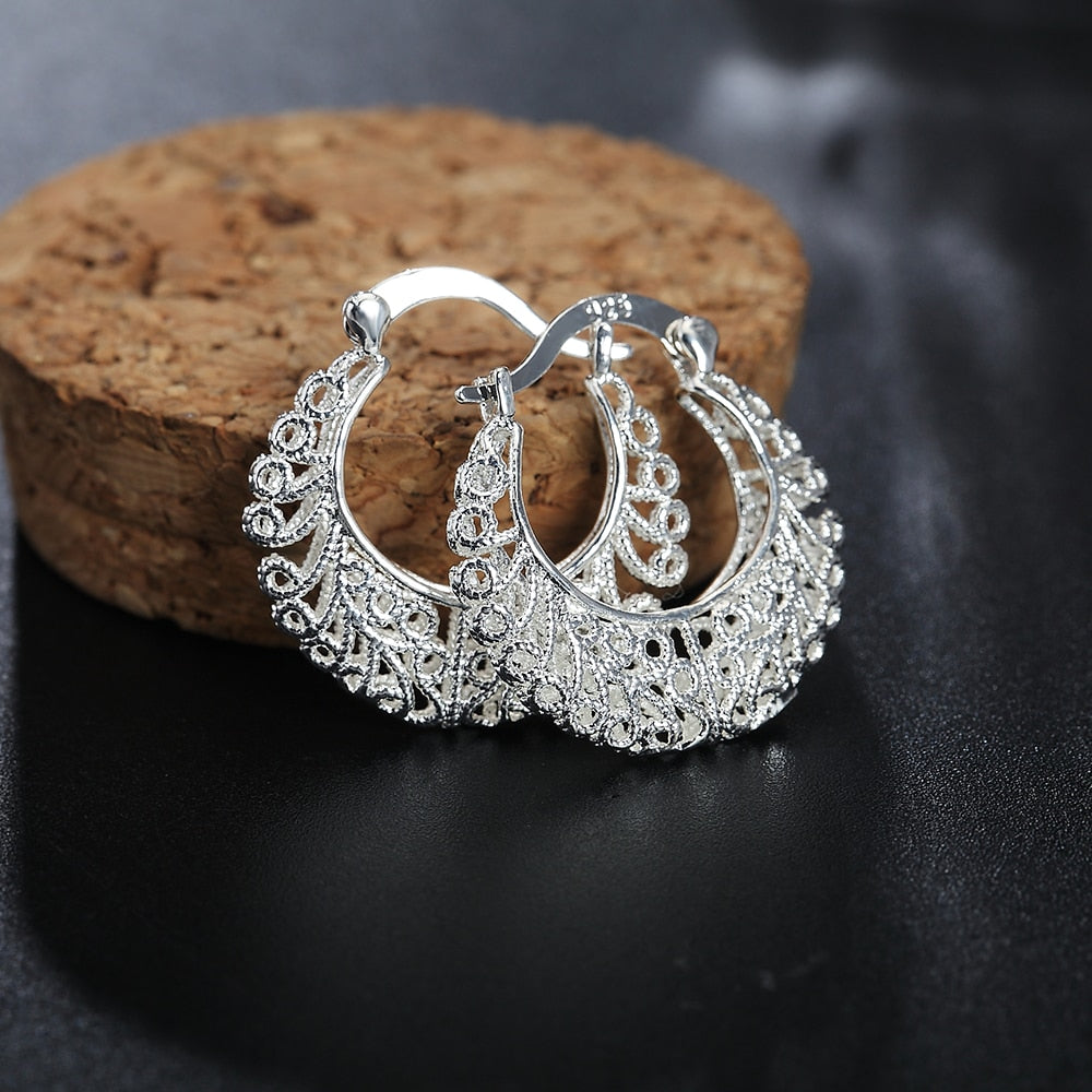 925 Sterling Silver Pretty Hollow Carved drop Earrings for Women wedding party Jewelry Christmas Gifts
