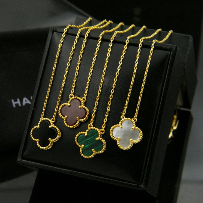 High quality White shell Black Onyx malachite single flower Clover Necklace Fine Jewelry for women gift Nickel