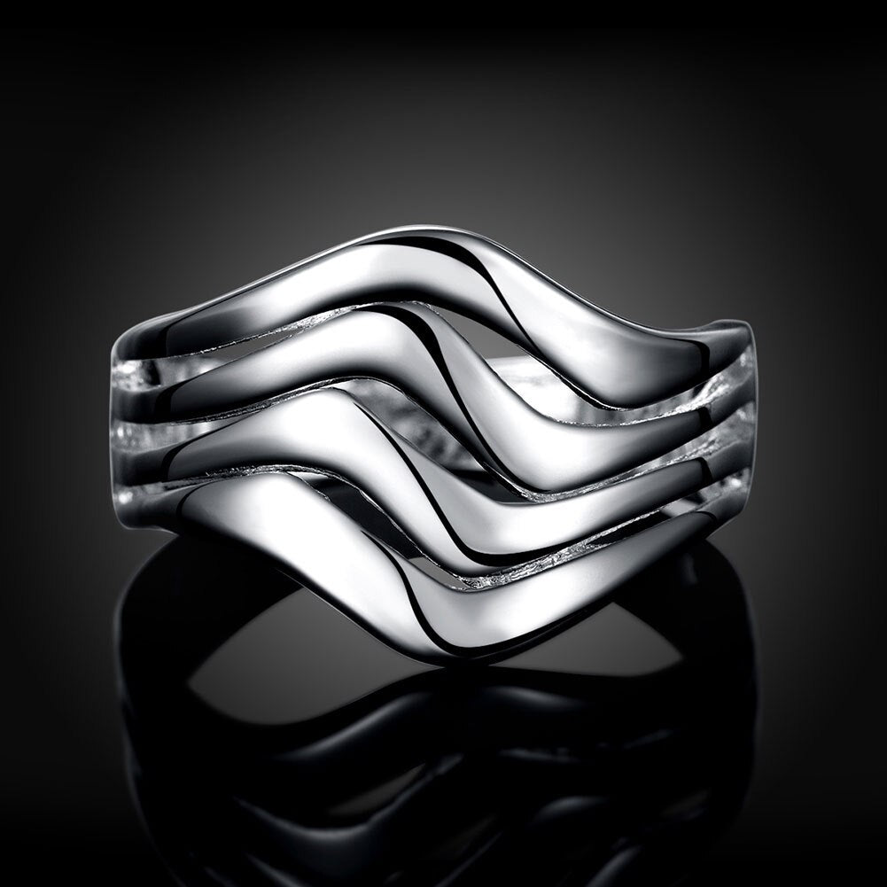 charms 925 Sterling silver Water ripple Rings For Women Wedding Party Christmas gifts kpop Jewelry