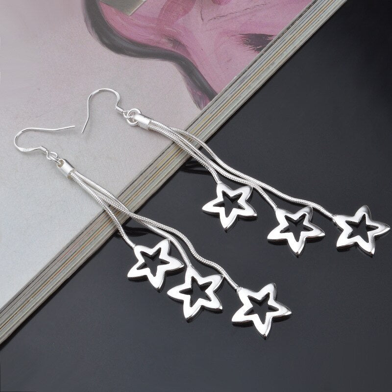 noble 925 Sterling Silver Tassel hanging stars Earrings for woman wedding party Jewelry Christmas Gift