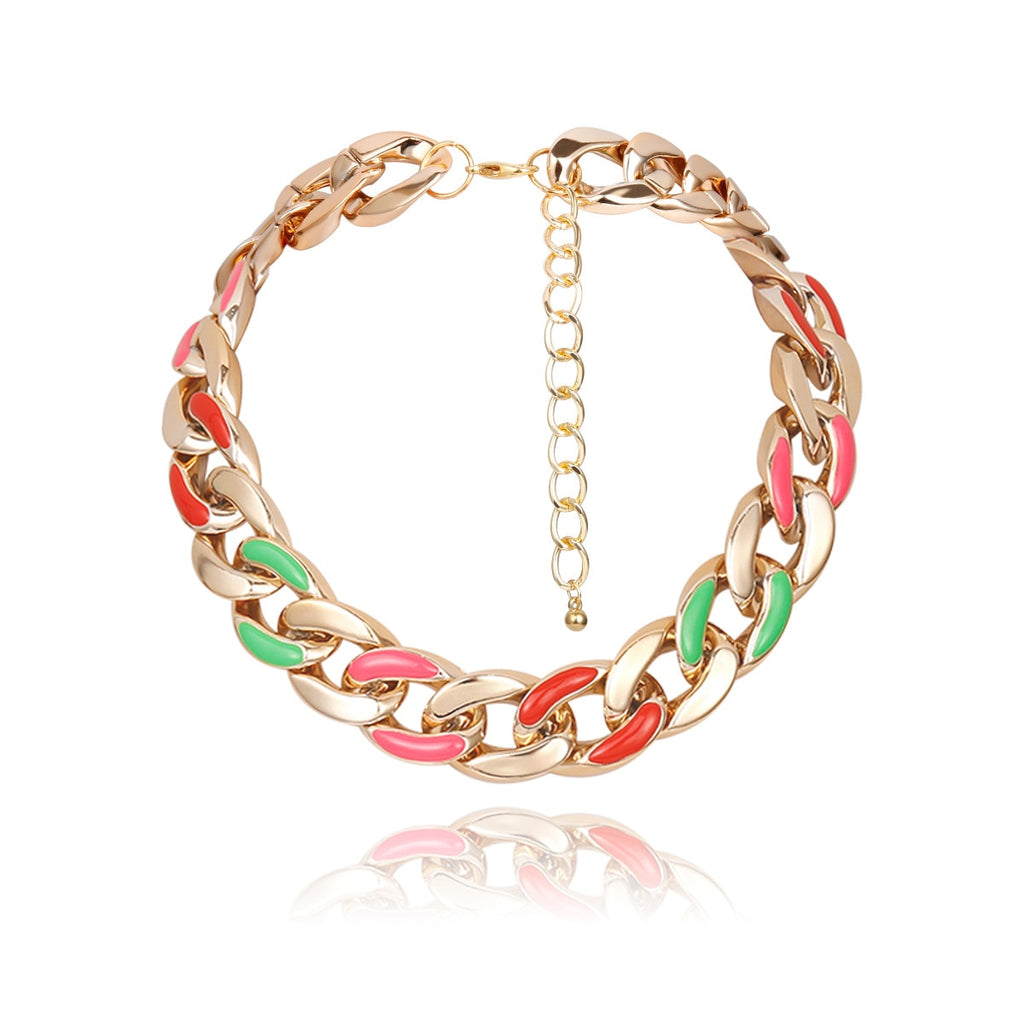 punk color dumpy Cuban link chain choker necklace with women's hip-hop charm necklace collar couple jewelry