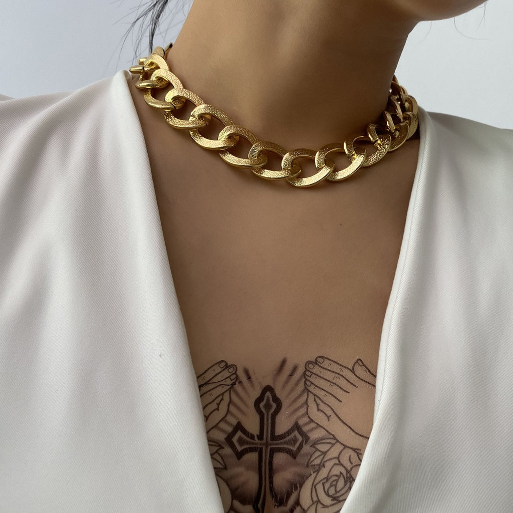 punk color dumpy Cuban link chain choker necklace with women's hip-hop charm necklace collar couple jewelry